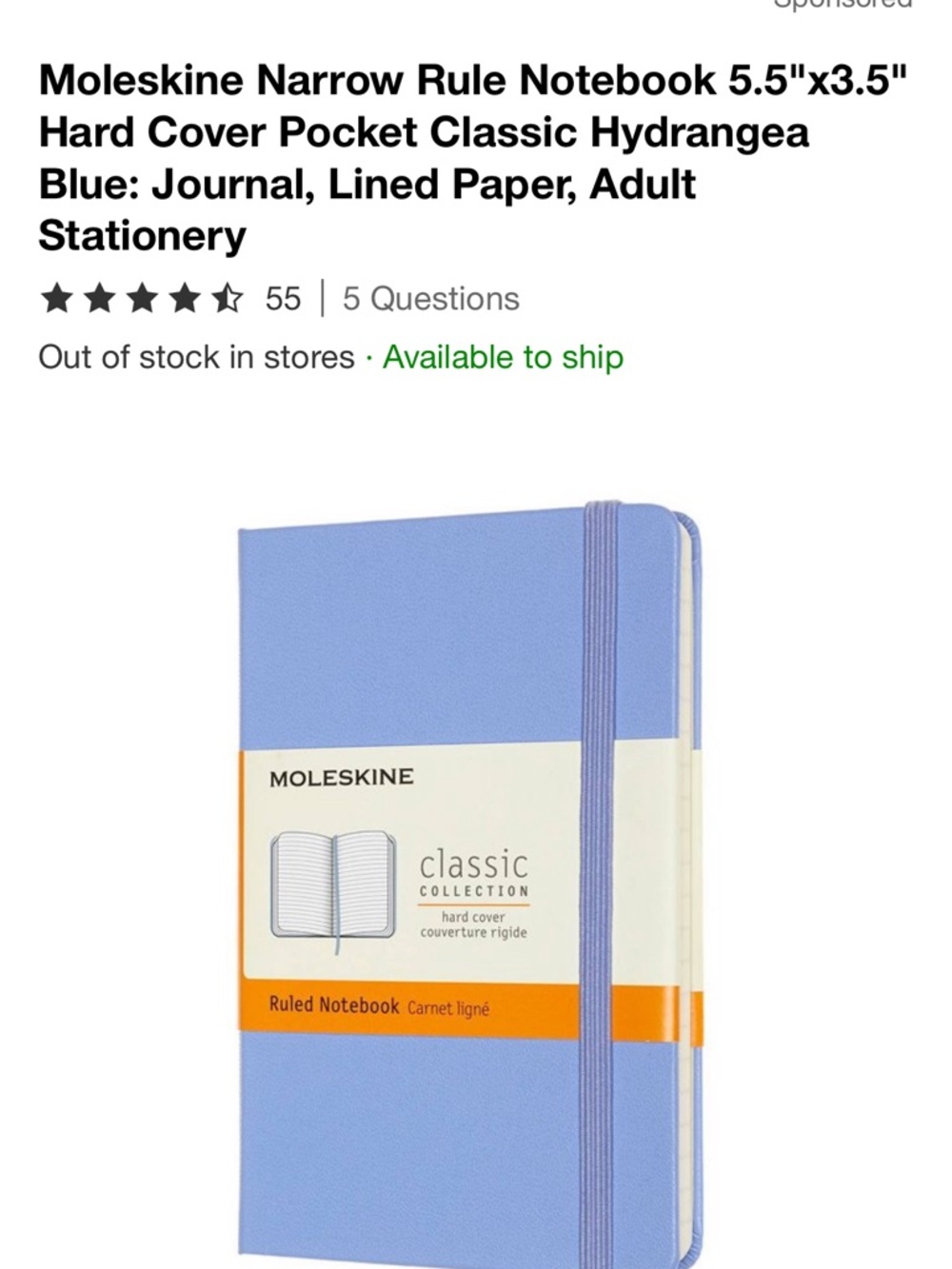 Moleskine Hydrangea Blue Hardcover Ruled Notebook